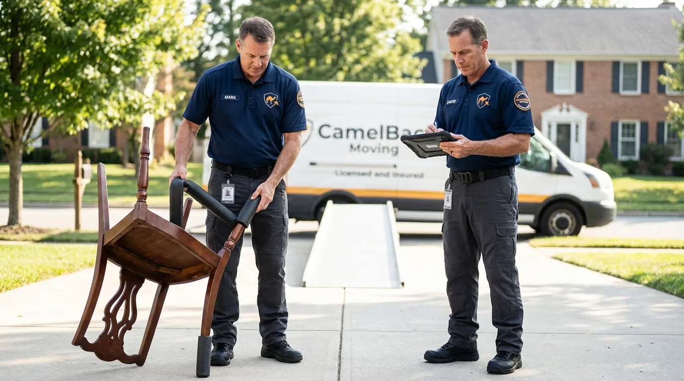 Movers inspecting furniture for damage prevention before loading in Union City, TN